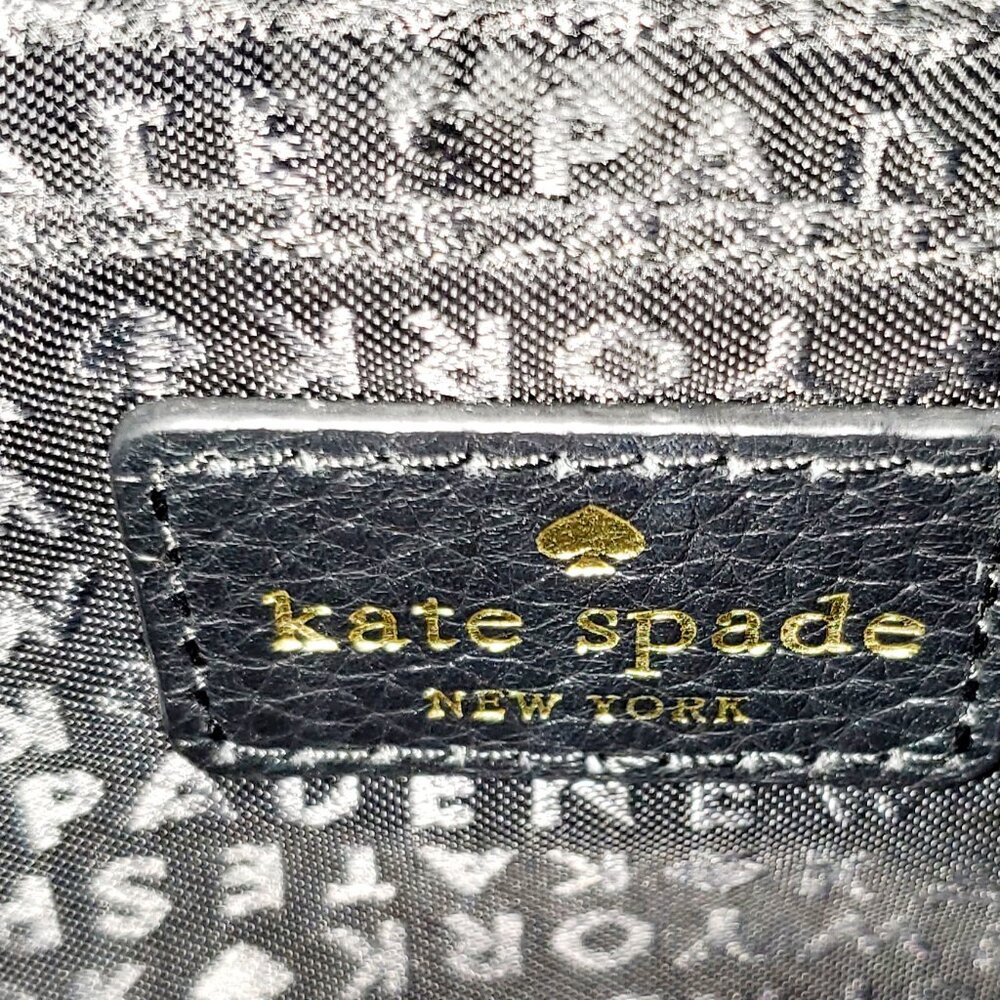 Kate Spade Black Pebbled Leather Crossbody Bag Flap Shoulder Purse Gold Log - Picture 7 of 10